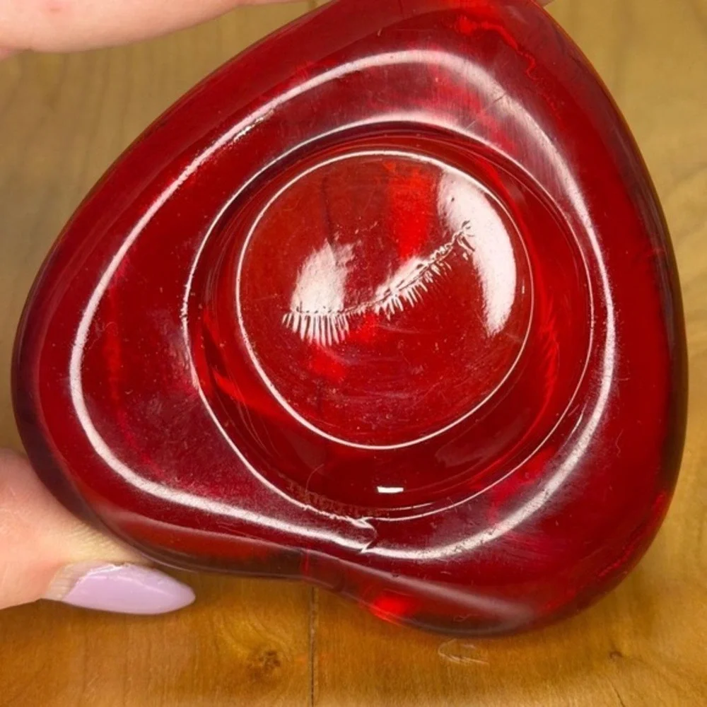 Red Art Glass Heart Votive Candle Holder Embossed 42 Ruby Red Valentines Decor